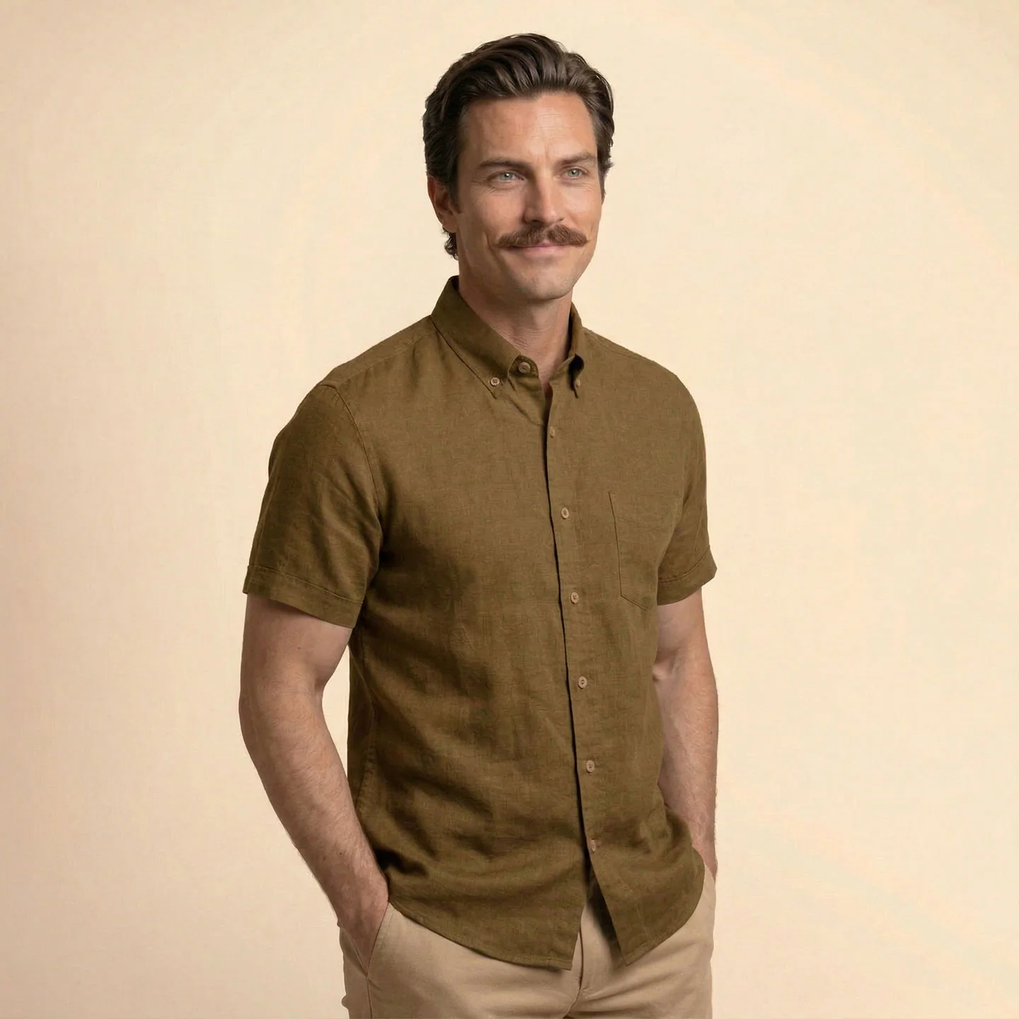 Breeze Linen Half Sleeves Shirt in Cocoa - Image 3