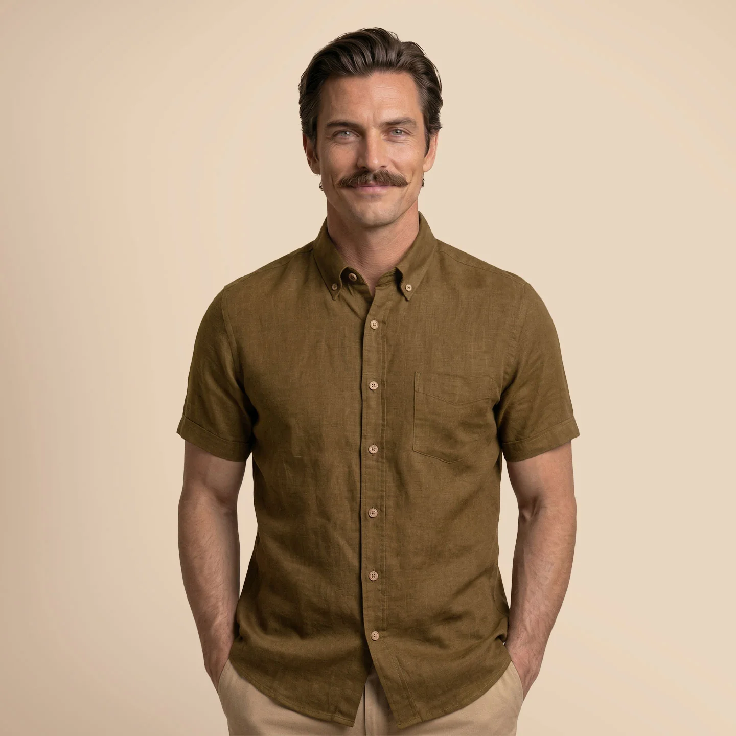 Breeze Linen Half Sleeves Shirt in Cocoa - Image 6