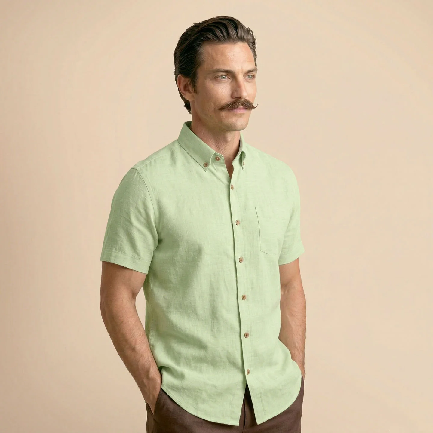 Breeze Linen Half Sleeves Shirt In Grass - Image 3
