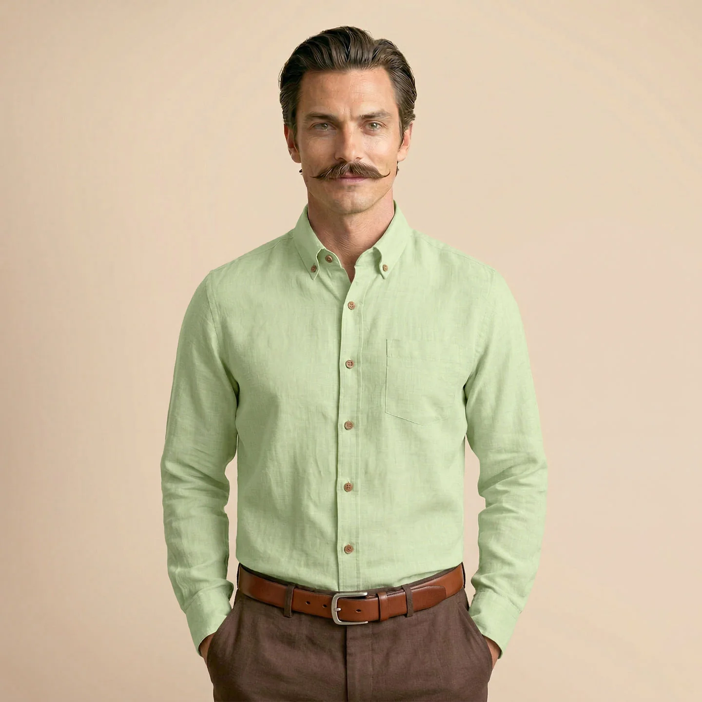 Breeze Linen Full Sleeves Shirt In Leaf Green - Image 3