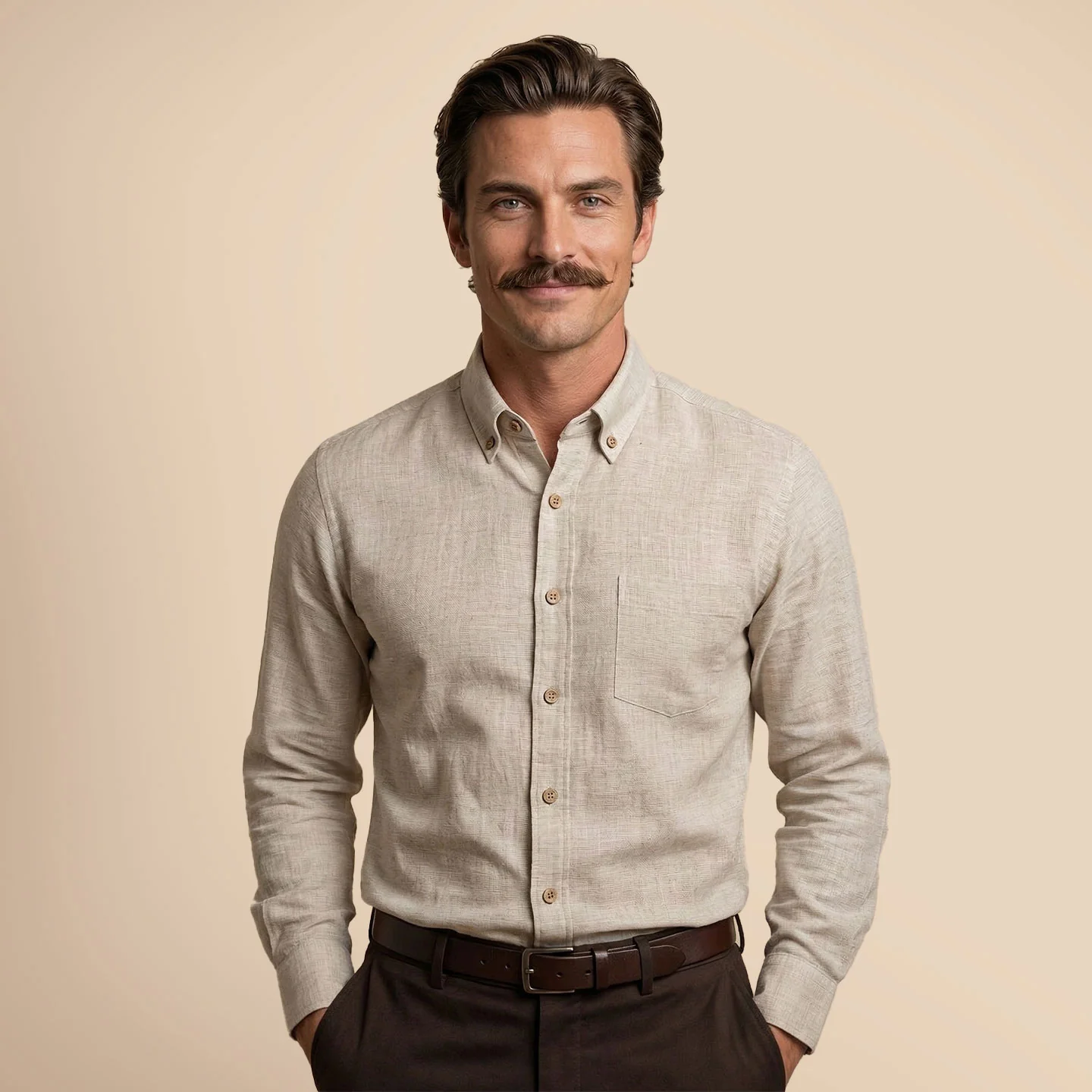 Breeze Linen Full Sleeves Shirt In Mushroom - Image 6