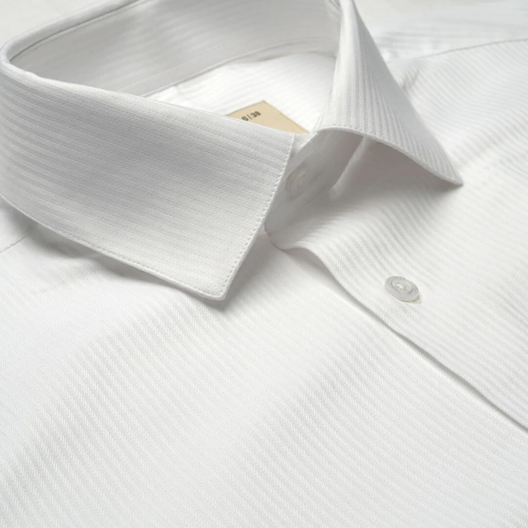 Crest Self Stripe 2 Ply Giza Shirt in Cloud White - Image 3