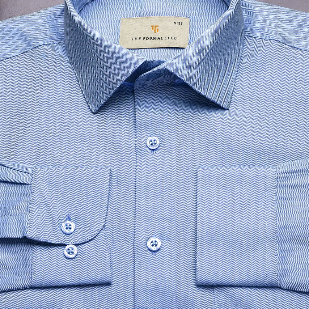 Imperial Herringbone 2 Ply Giza Shirt In Cornflower - Image 6