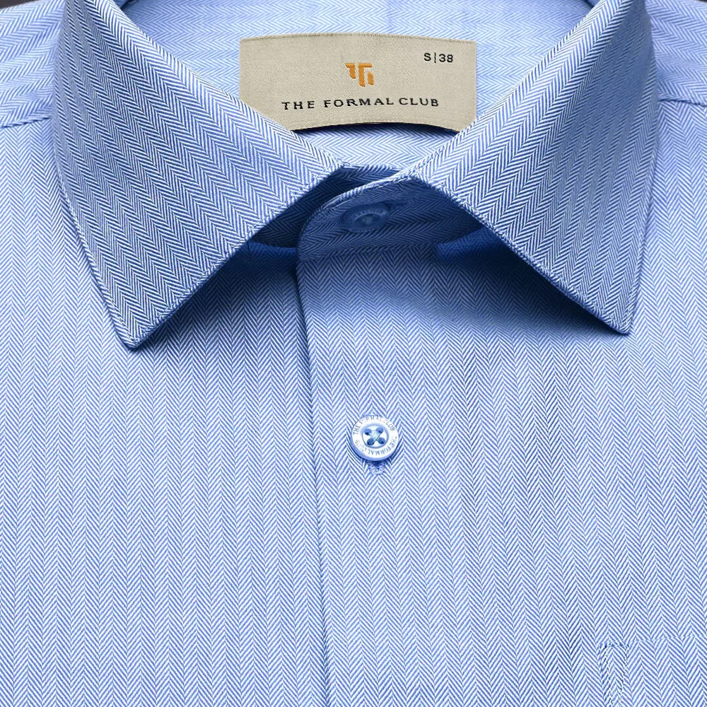 Imperial Herringbone 2 Ply Giza Shirt In Cornflower - Image 7