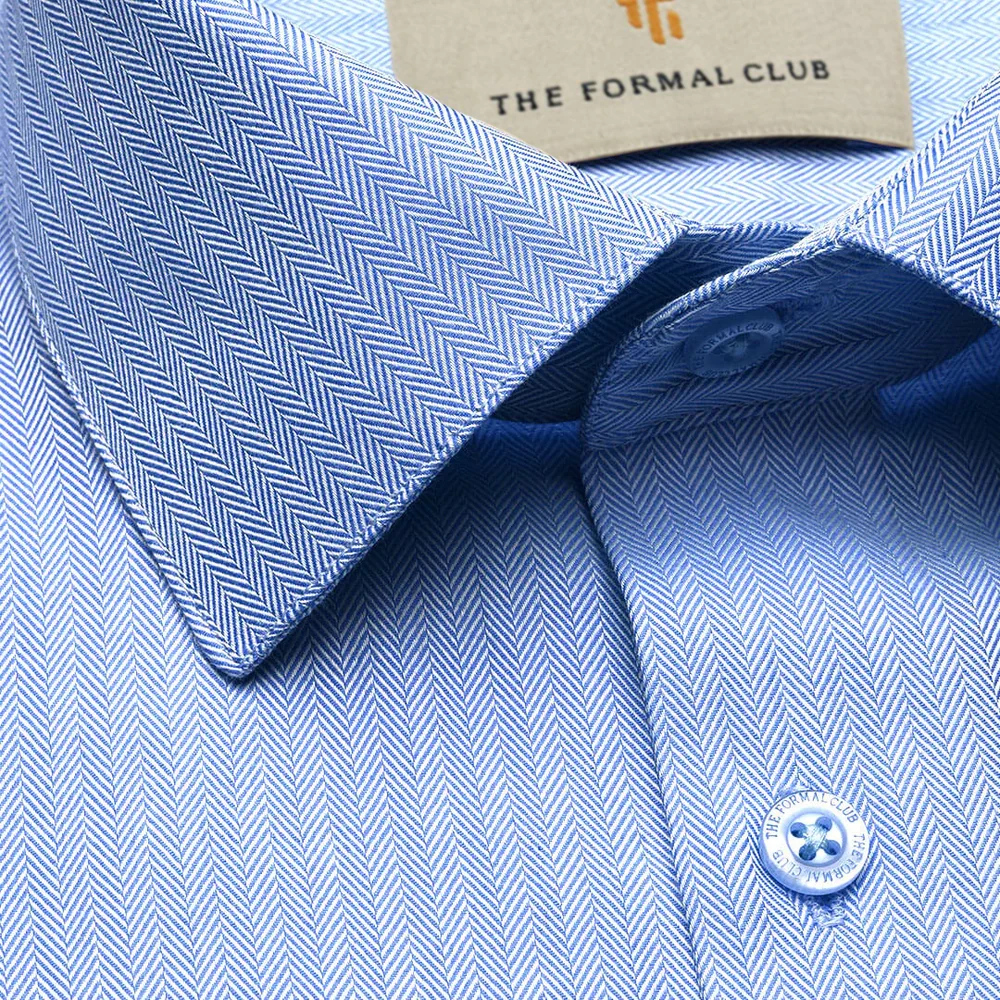 Imperial Herringbone 2 Ply Giza Shirt In Cornflower - Image 8