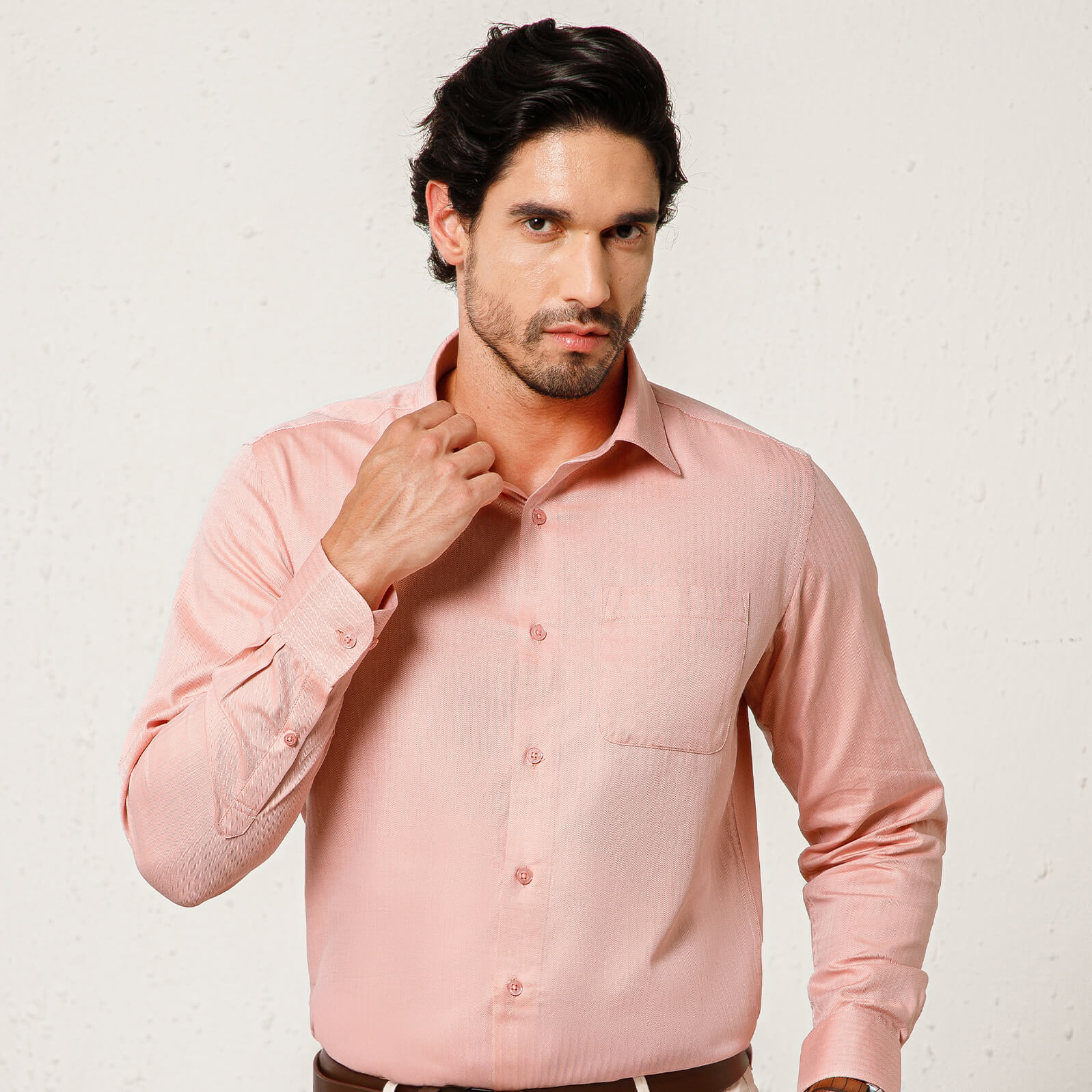 Imperial Herringbone 2 Ply Giza Shirt In Flamingo - Image 5