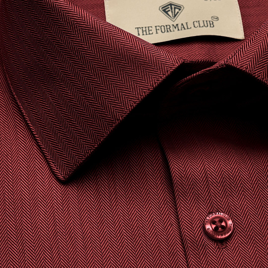 Imperial Herringbone 2 Ply Giza Shirt In Ruby - Image 5