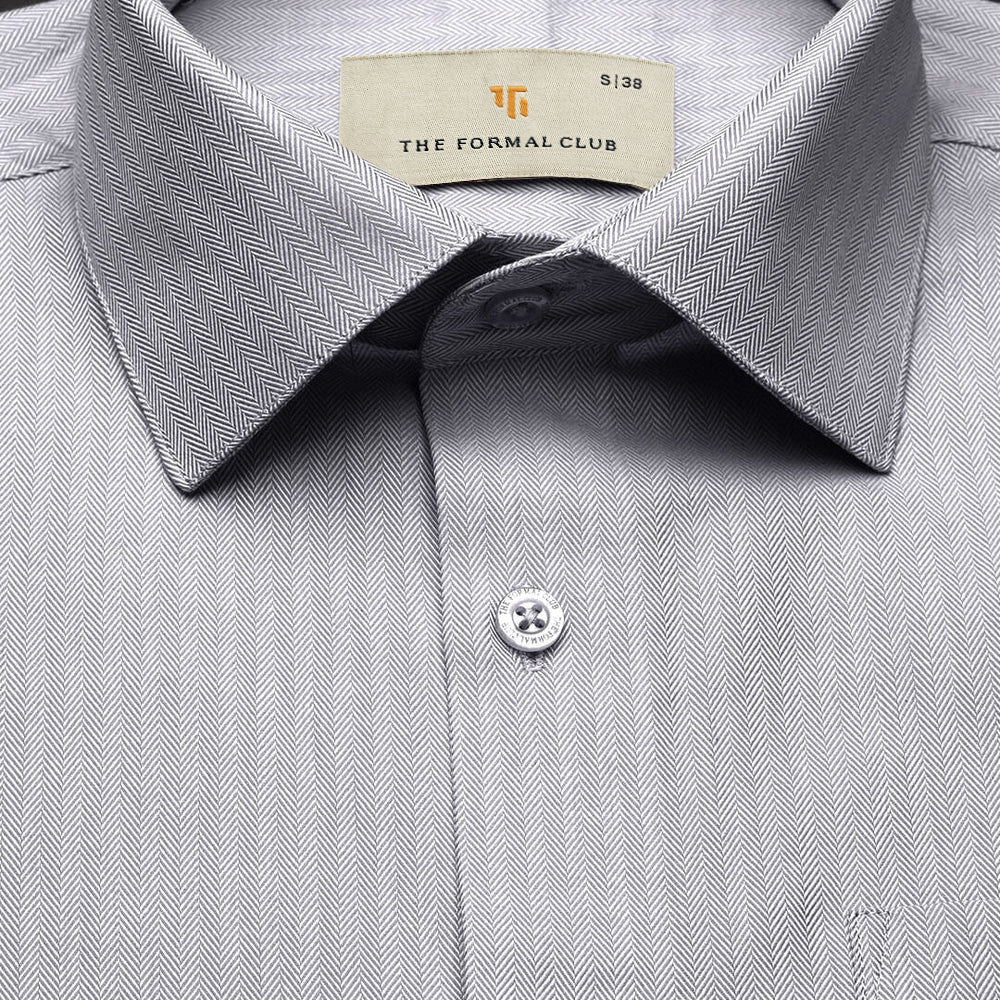 Imperial Herringbone 2 Ply Giza Shirt In Silver Grey - Image 3
