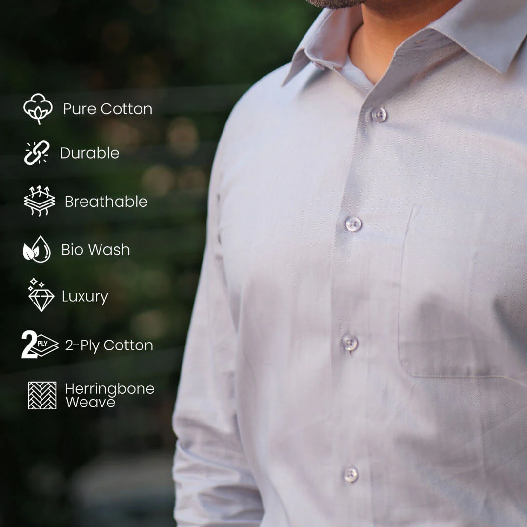 Imperial Herringbone 2 Ply Giza Shirt In Silver Grey - Image 4