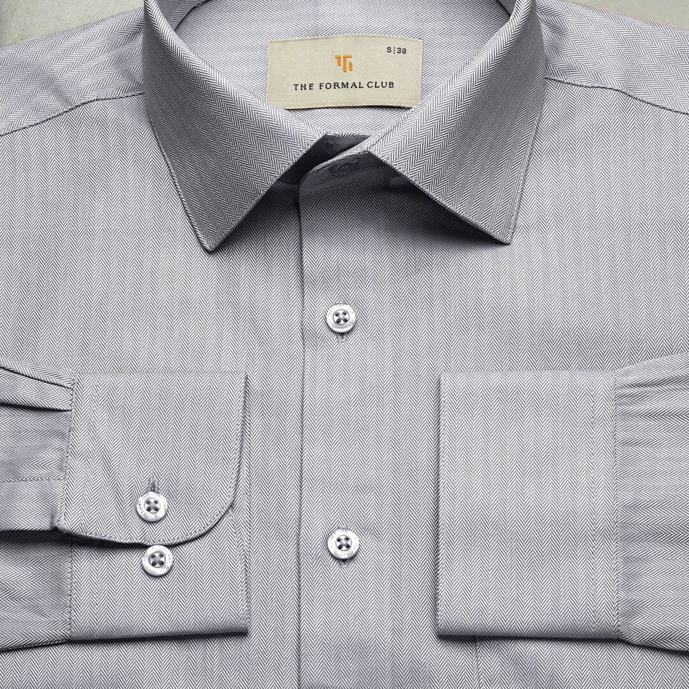 Imperial Herringbone 2 Ply Giza Shirt In Silver Grey - Image 5
