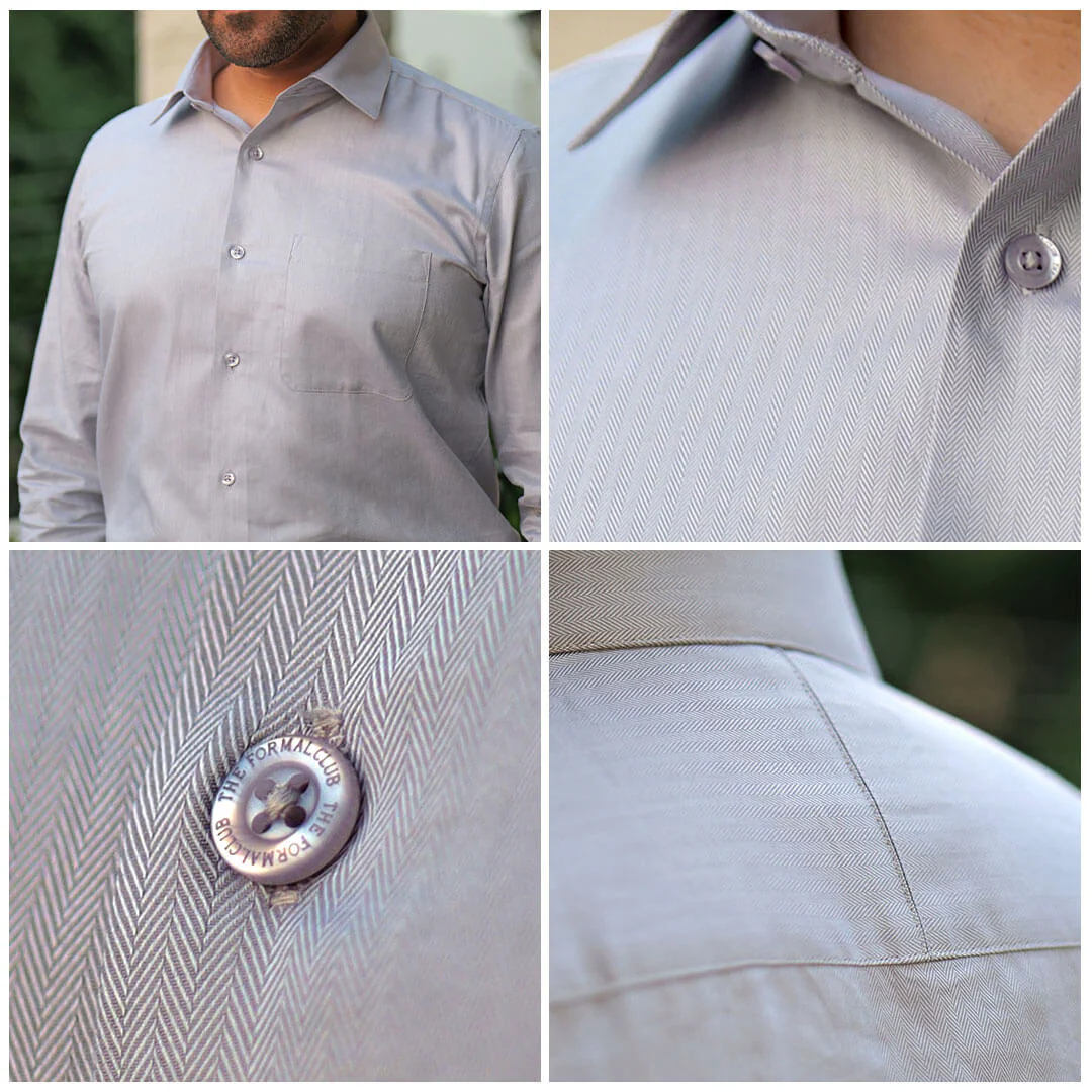Imperial Herringbone 2 Ply Giza Shirt In Silver Grey - Image 7