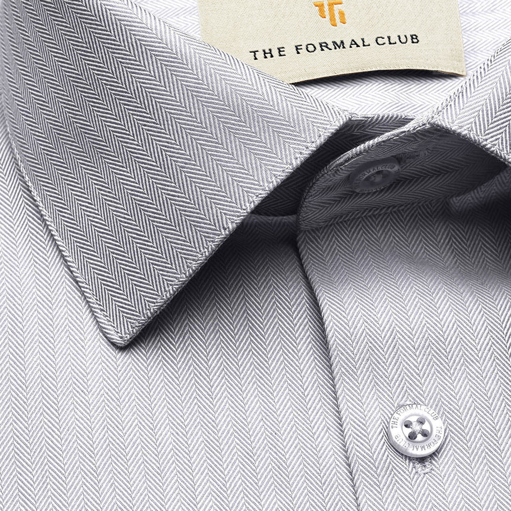 Imperial Herringbone 2 Ply Giza Shirt In Silver Grey - Image 9