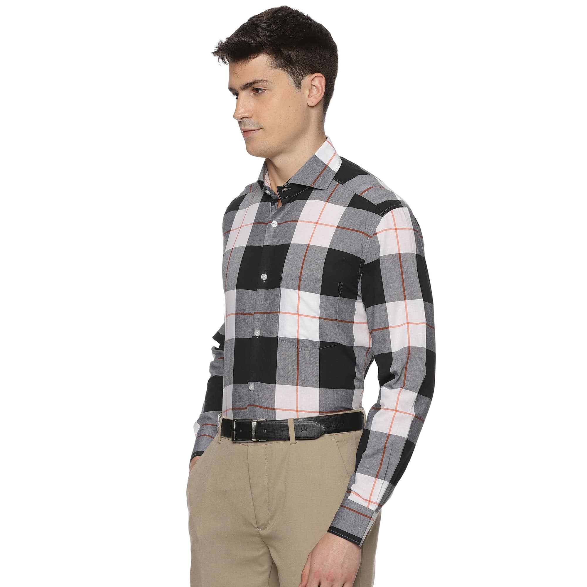 Maverick Cotton Check Shirt In White & Black - Image 3