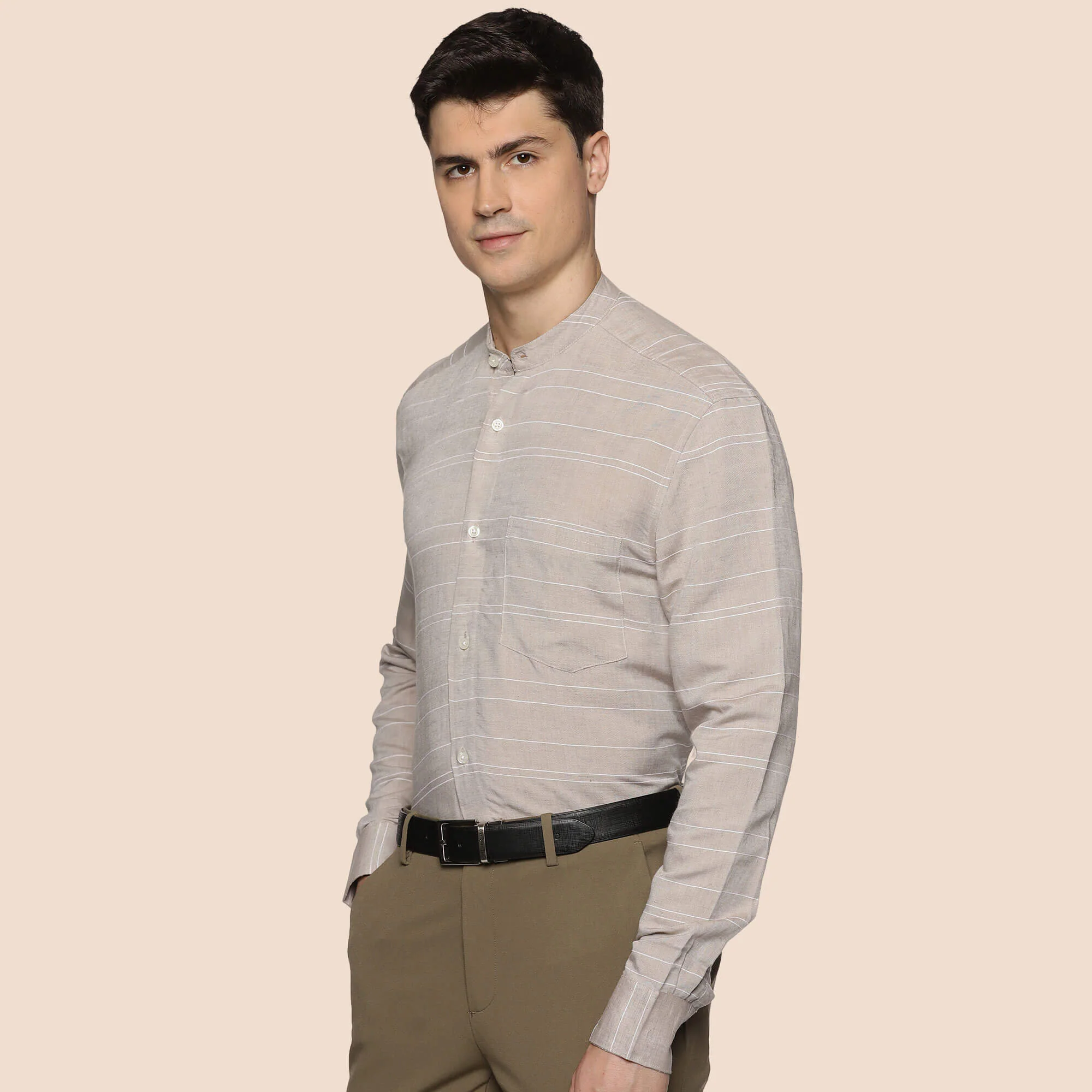 Skyline Stripes Mandarin Shirt In Grey - Image 4