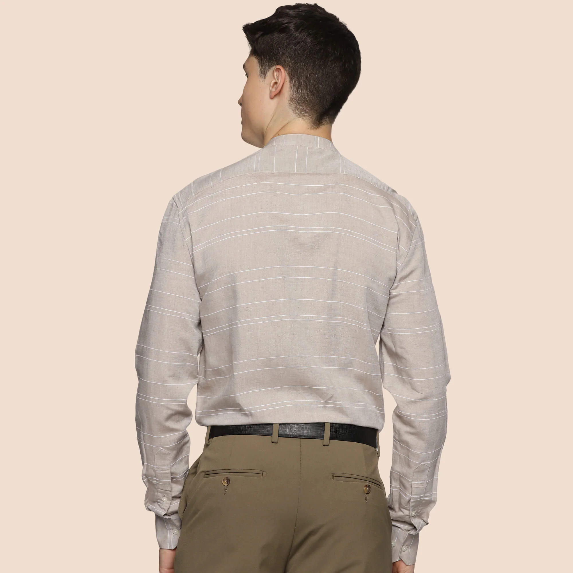 Skyline Stripes Mandarin Shirt In Grey - Image 5