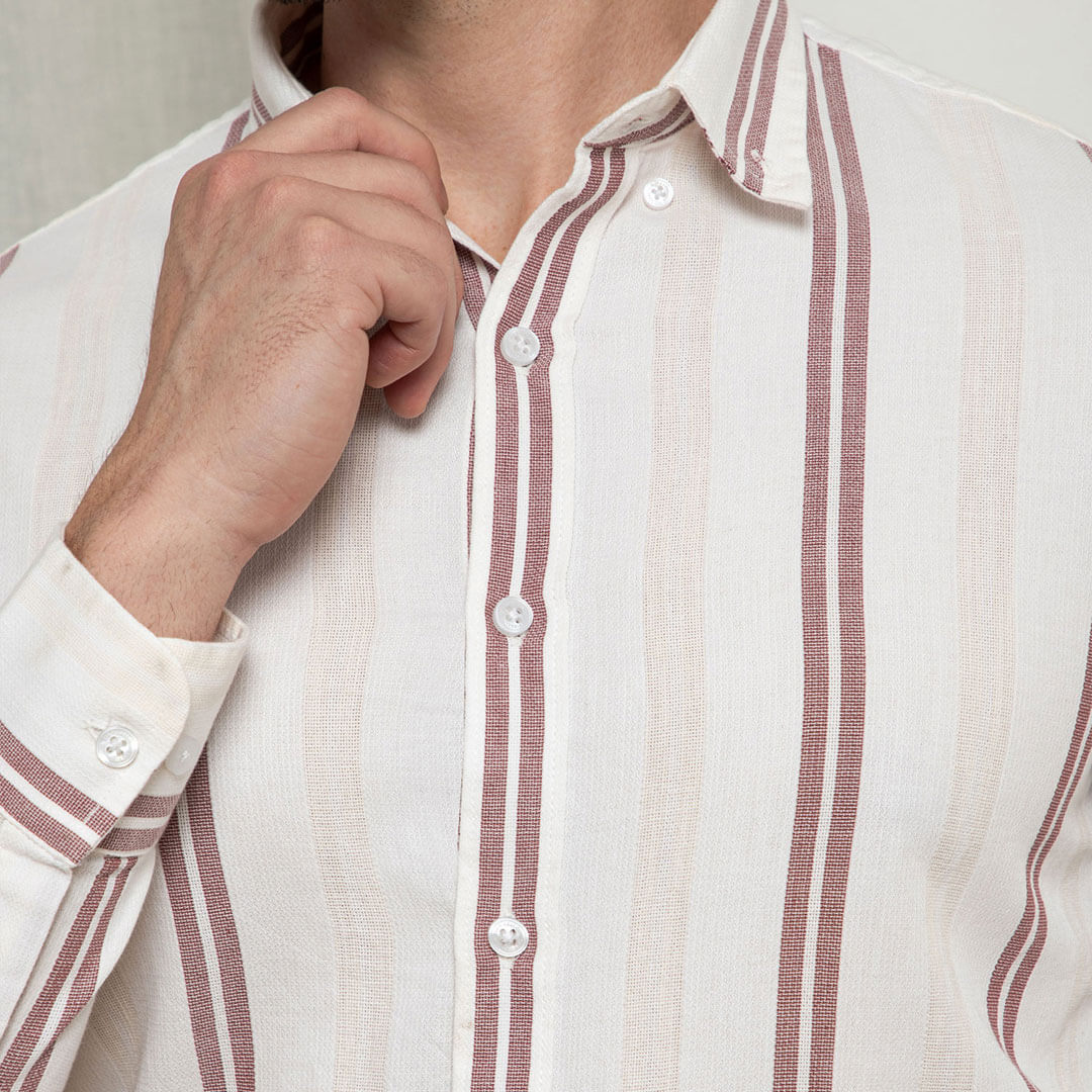 Skyline Twin Stripes Shirt In Wine - Image 3