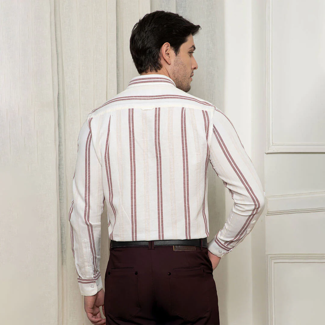 Skyline Twin Stripes Shirt In Wine - Image 5