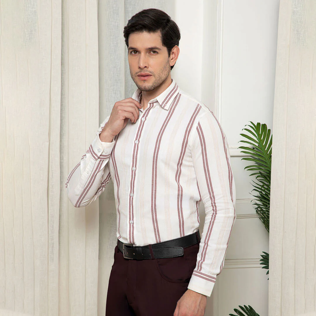 Skyline Twin Stripes Shirt In Wine - Image 6