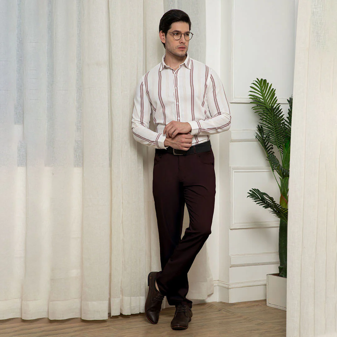 Skyline Twin Stripes Shirt In Wine - Image 7