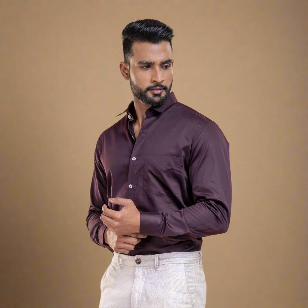 Swiss Finish Giza Cotton Shirt In Burgundy - Image 6